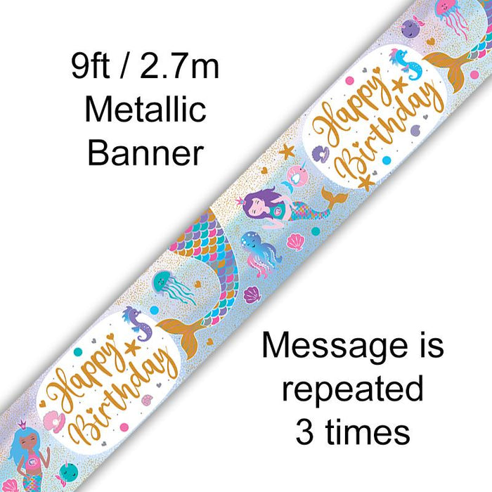 9ft Banner Shimmering Mermaid Birthday Iridecent