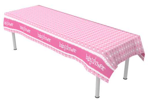 Baby Shower Pink Colourfast Plastic Table Cover 137cm x 2.6m 1pc