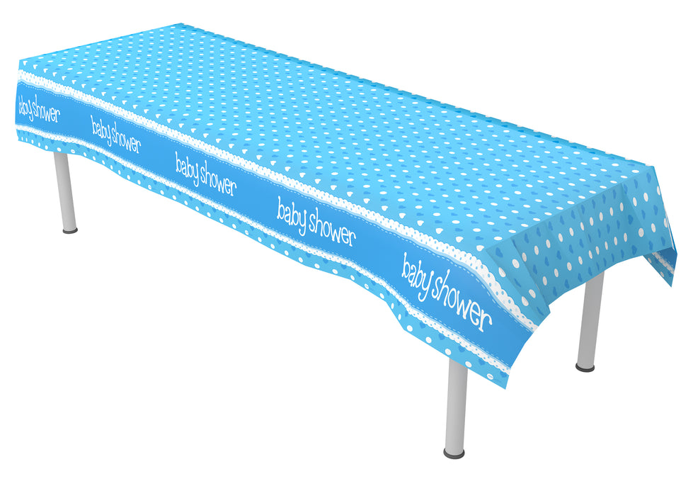 Nappe de table en plastique bleu indécolorable pour fête prénatale 137 cm x 2,6 m 1 pièce