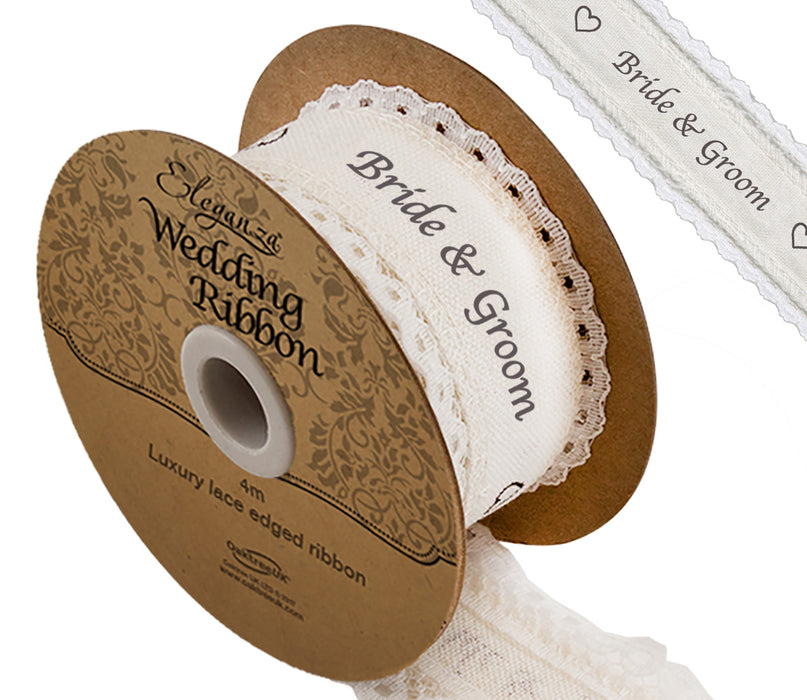Eleganza Cotton Lace Edge Bride & Groom 38mm x 4m