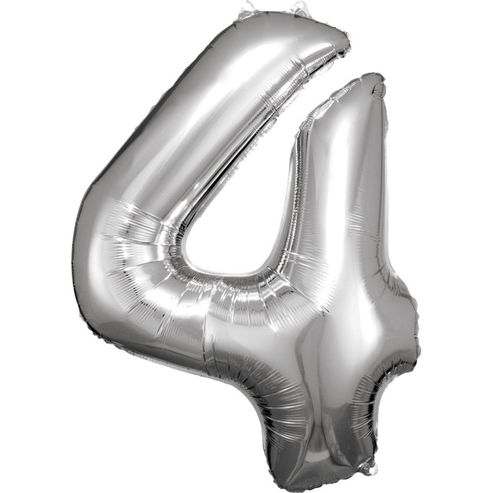 Silver Number 4 34" Foil Balloon