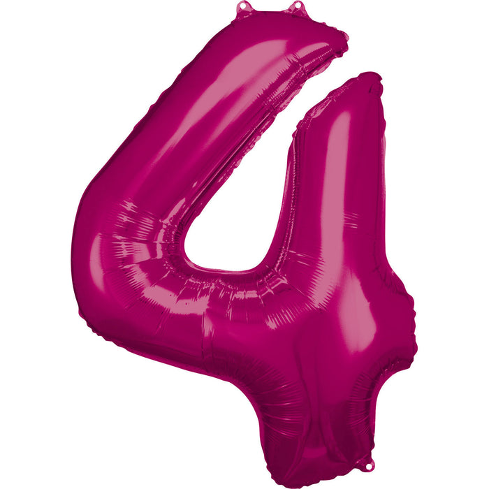 Magenta Number 4 34" Foil Balloon