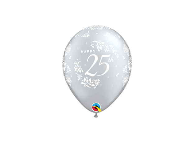 Qualatex 6 Silver Latex Balloons - 11 Inch 25th Anniversary Damask