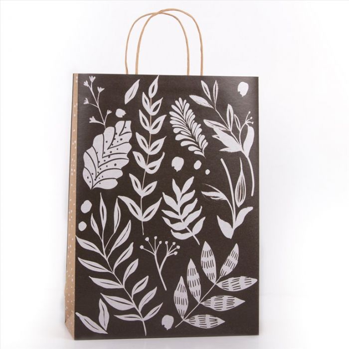 Monochrome Leaves Paper Bag Large
