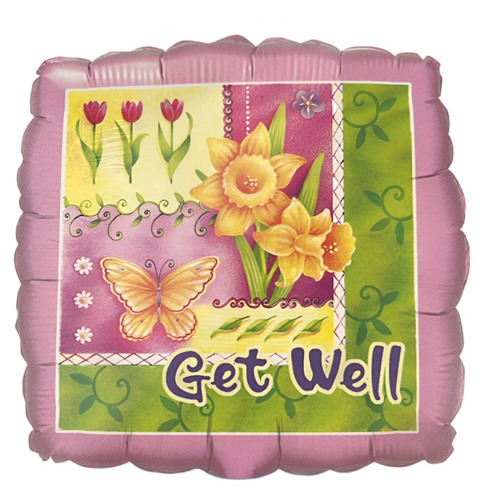 Get Well Soon Square Foil Balloon 18"