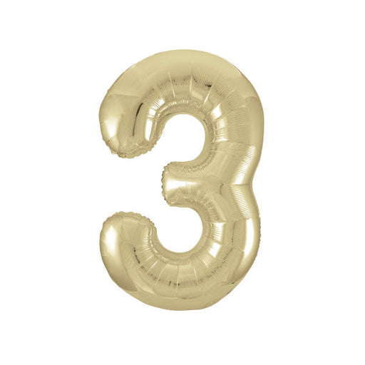 Champage Gold Number 3 Shaped Foil Balloon 34'', Packaged
