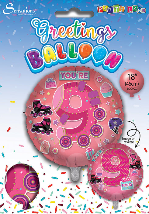 Skating / Pink 9th Birthday 18 Inch Foil Balloon