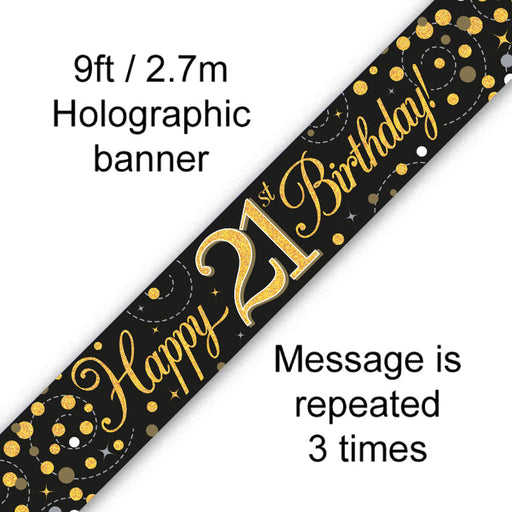 21st Birthday Black & Gold Fizz 9ft Banner