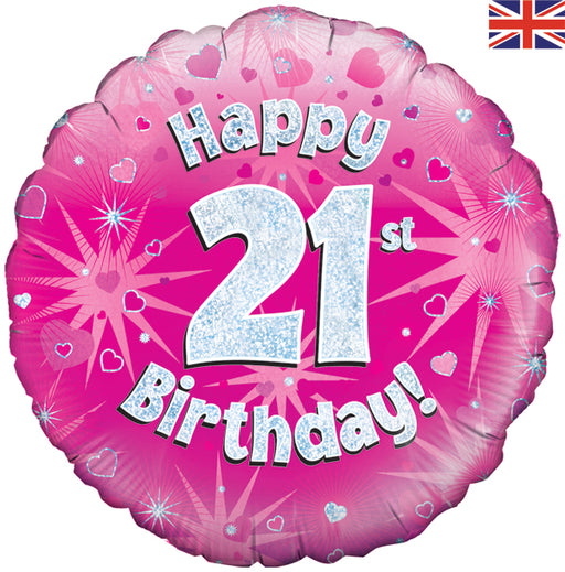 18'' Foil Happy 21st Birthday Pink