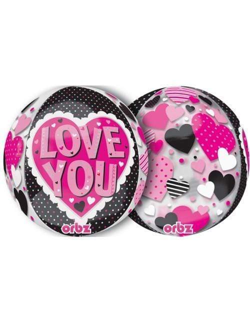 Anagram Foil Balloons 15'' Love You Pink & Black Orbz Foil Balloon