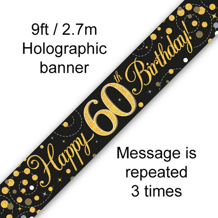 60th Birthday Black & Gold Fizz 9ft Banner