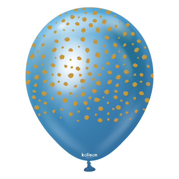 12" Mirror Blue (Gold) Safari Cheetah Print Balloons (25pk)