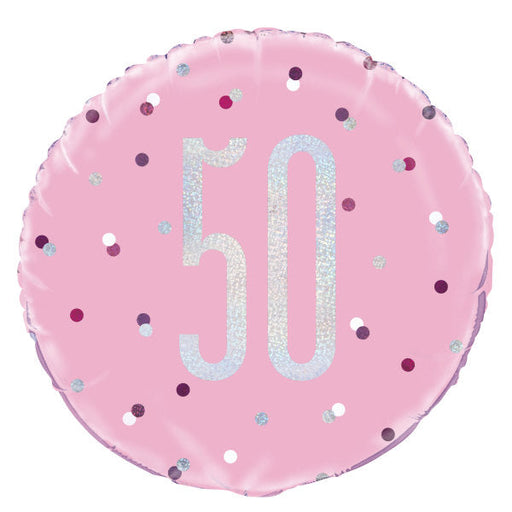 18'' Glitz Pink & Silver Round Foil Balloon  Age 50
