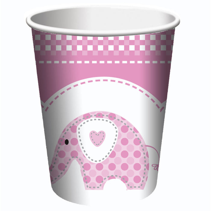 Christening Pink Elephant Cup 9Oz 8pk