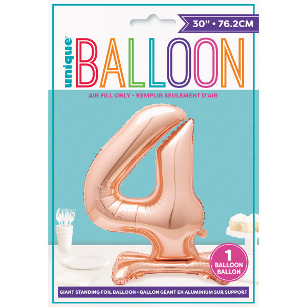 Rose Gold Number 4 Shaped Standing Foil Balloon 30"