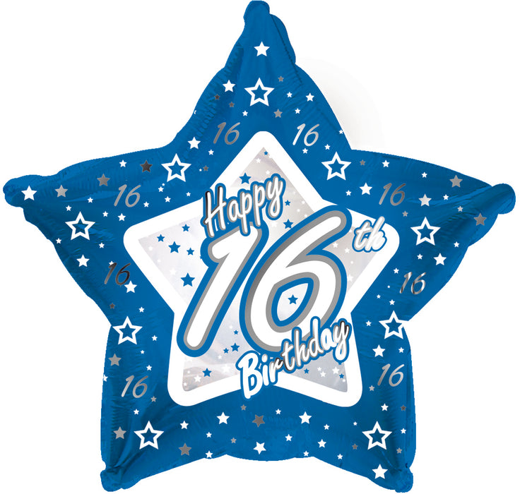 18'' Blue Happy 16th Birthday Star