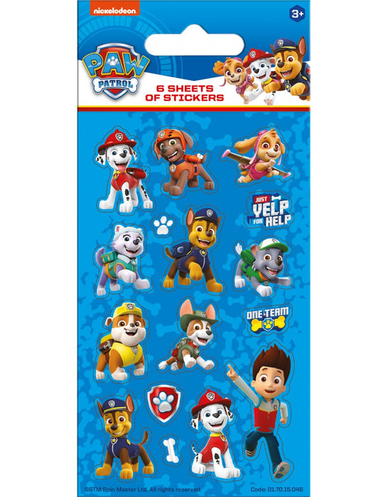 Paw Patrol Blue Party Sticker Pack - 6 Sheets
