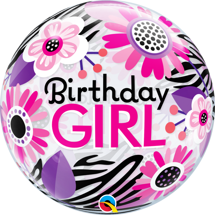 22'' Single Bubble Birthday Girl Floral Stripes