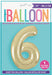 Champagne Gold Number 6 Shaped Foil Balloon 34'', Packaged