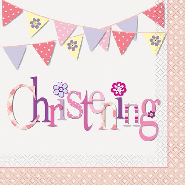 Pink Christening Napkins 16pk