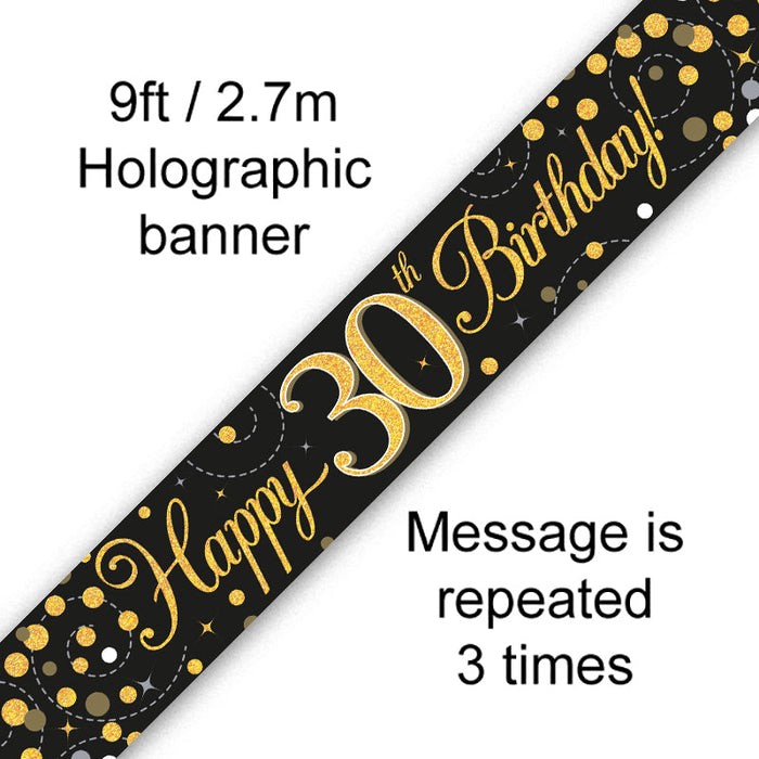 30th Birthday Black & Gold Fizz 9ft Banner