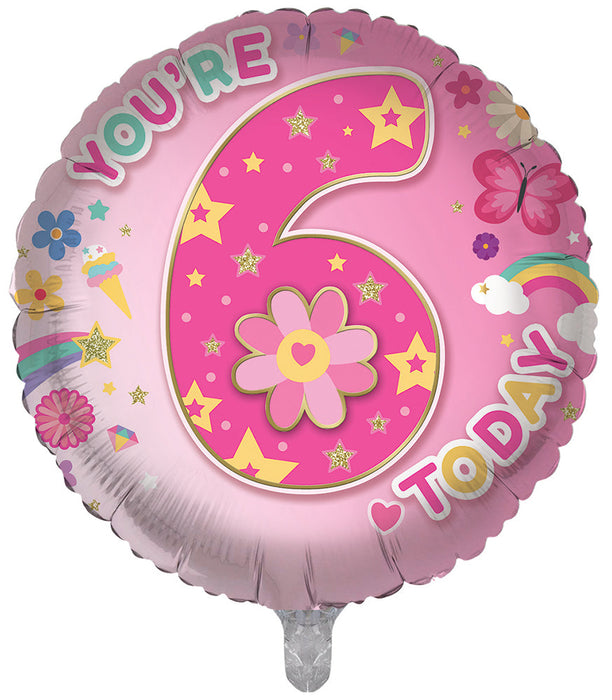 Flowers / Pink 6th Birthday 18 Inch Foil Balloon