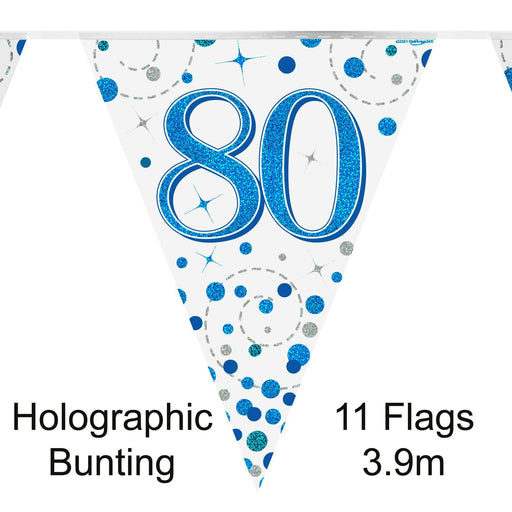 80th Birthday Bunting Blue Fizz - 11 Flags 3.9M