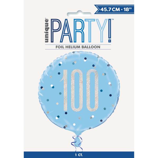 Birthday Blue Glitz Number 100 Round Foil Balloon 18''