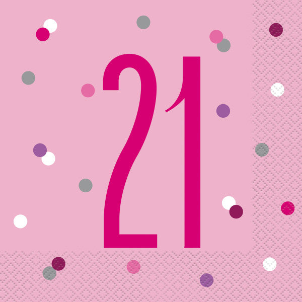 Birthday Pink Glitz Number 21 Luncheon Napkins