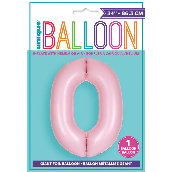 Matte Lovely Pink Number 0  Shaped Foil Balloon 34''