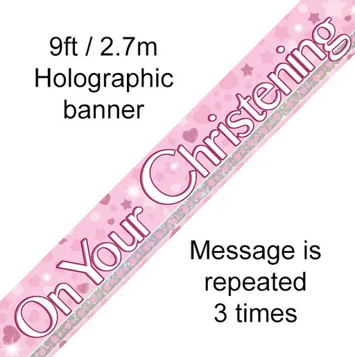 On Your Christening Pink Foil Banner