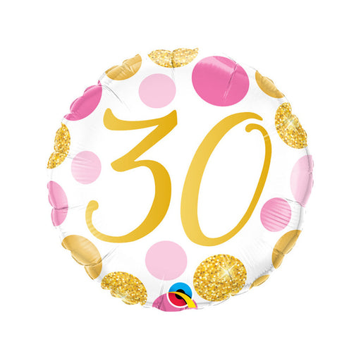 18'' Pink & Gold Dots 30 Birthday Foil
