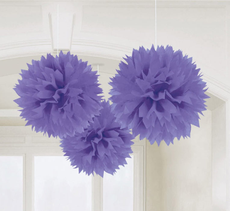 New Purple Paper Fluffy Decoration 40Cm 3pk