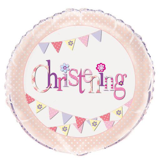 Pink Bunting Christening Round Foil Balloon 18''