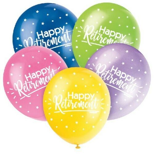 Pearlised Latex Assorted Happy Retirement Balloons, Pack Of 5