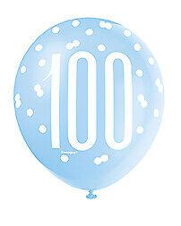 Blue Glitz 100th Birthday Latex Balloons 6pk