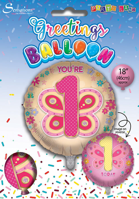 Butterflies 1st Birthday 18 Inch Foil Balloon