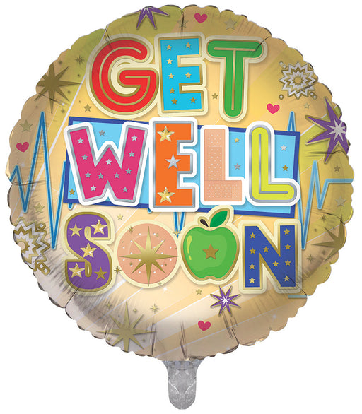 Get Well Soon Lines And Stars 18 Inch Foil Balloon