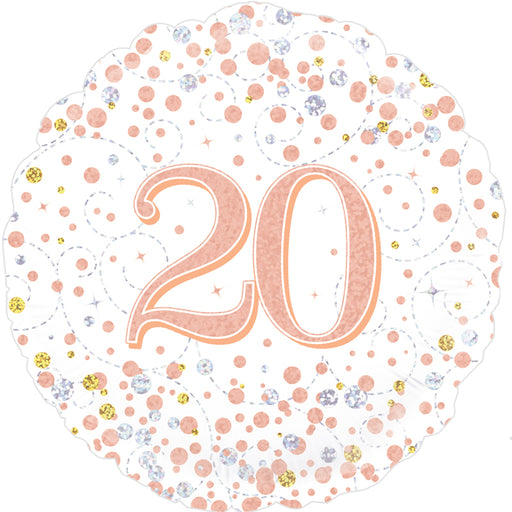 18'' Sparkling Fizz 20th Birthday White & Rose Gold