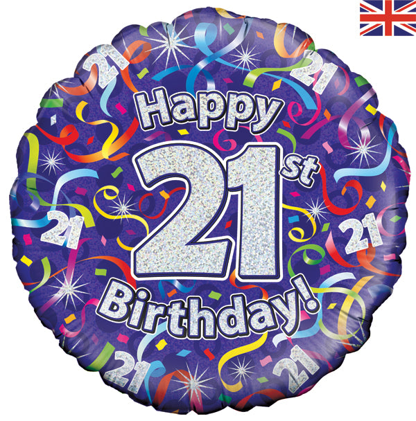 18'' Foil Happy 21st Birthday Streamers