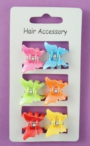 6 Bright Coloured Plastic Butterfly Mini Clamps