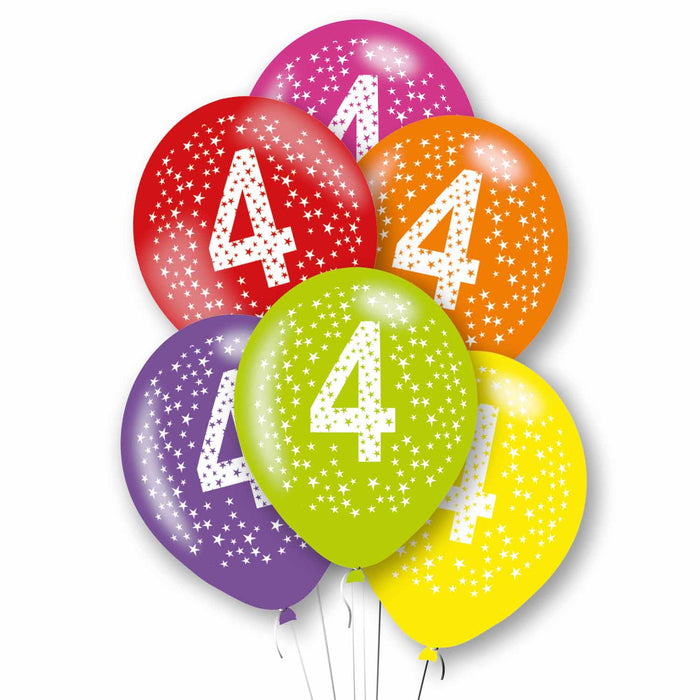 Age 4 Primary Mix Latex Balloons 6pk