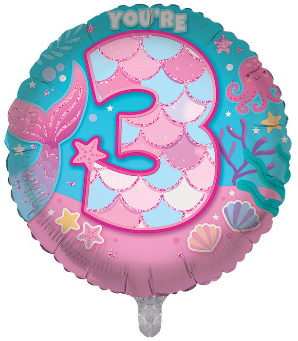 Mermaid / Pink 3rd Birthday 18 Inch Foil Balloon