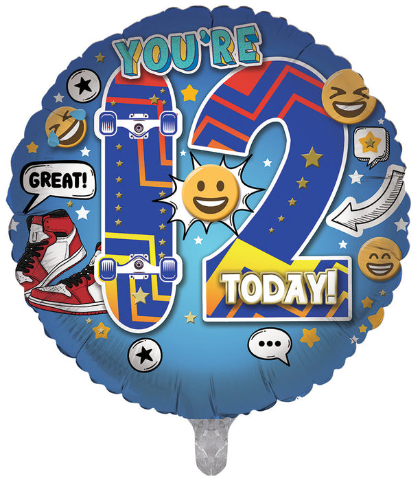 Blue / Skateboard 12th Birthday 18 Inch Foil Balloon