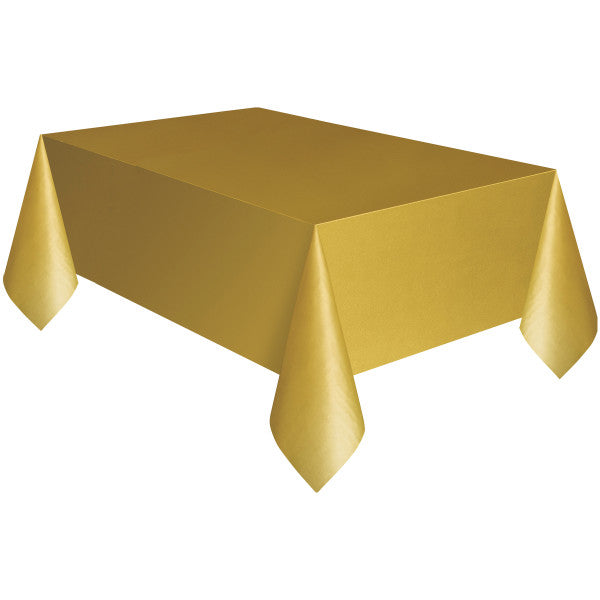 Nappe de table rectangulaire en plastique massif doré, 54" x 108"