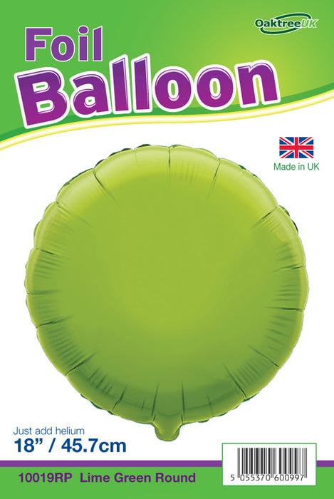 18'' Packaged Round Lime Green Foil Balloon