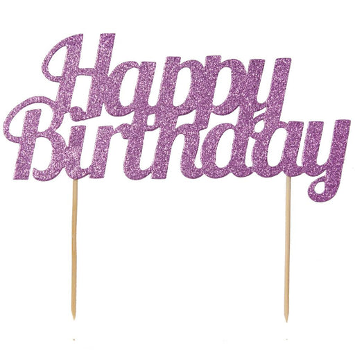 Happy Birthday Pink Glitter Cake Topper