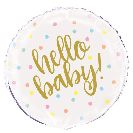 Hello Baby'' Gold Baby Shower Round Foil Balloon 18''