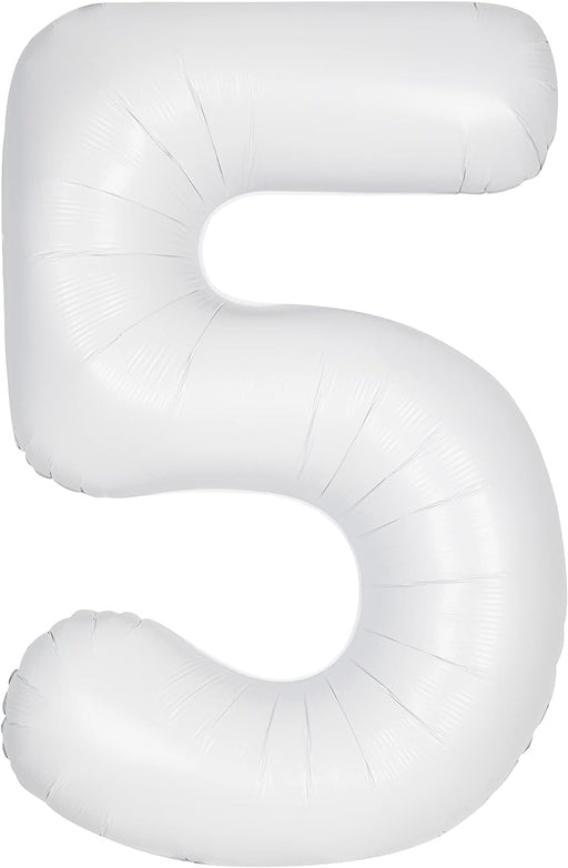 34" White Number 5 Foil Balloon