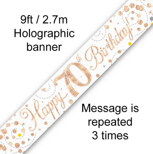 White & Rose Gold 70th Birthday Foil Banner